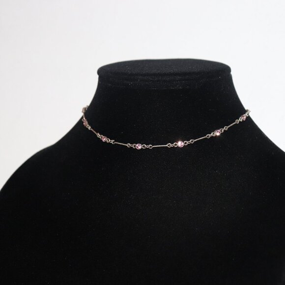 Beautiful silver and pink rhinestone choker necklace 13.5-16.5" - Picture 4 of 5